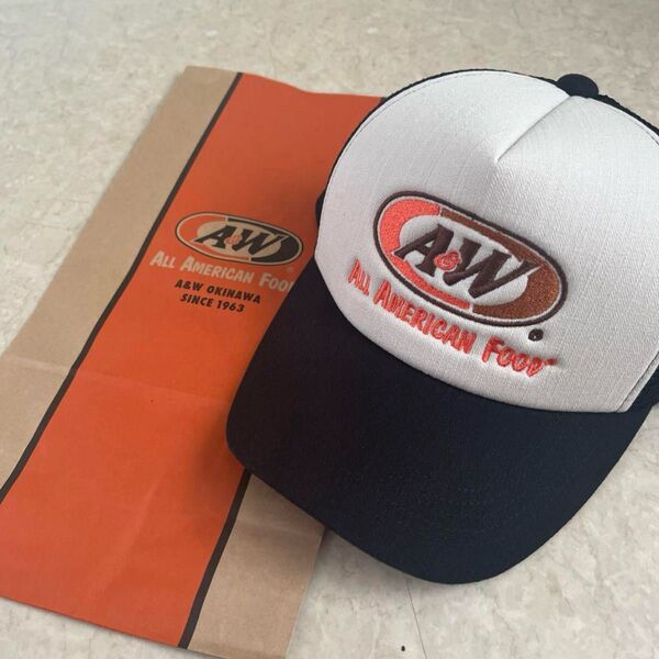 A&W メッシュ ロゴキャップ 沖縄 ブラック