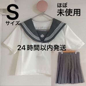 【妖怪庵】セーラー服 上下 ホワイト グレー 儚げ 夏 コスプレ 今日好き 色白 制服 半袖 プリーツ ミニスカート JK 灰色
