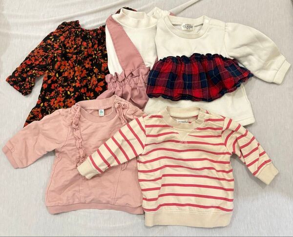 ベビー トップス 5枚セット 60cm〜70cm 女の子 フリル スウェット トレーナー カットソー