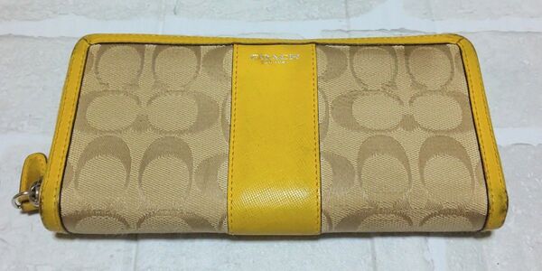 【最終値下げ】COACH コーチ 長財布 シグネチャー ベージュ×イエロー