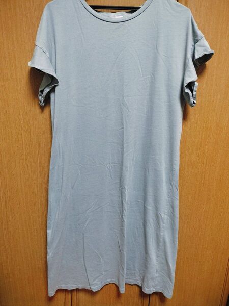 レディース ワンピース 部屋着 エプロン サックス 青 水色