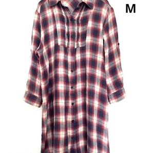 【90ans quatre vin dixans】7分袖チェック柄シャツ チュニック 袖まくりボタンありM