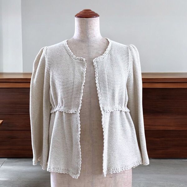 美品 UNITED ARROWS ユナイテッドアローズ ノーカラー ニット ジャケット カーディガン 綿 コットン アウターSML