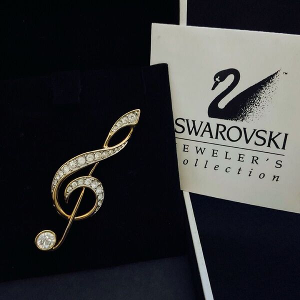 SWAROVSKI ブローチ ト音記号 ゴールド 美品