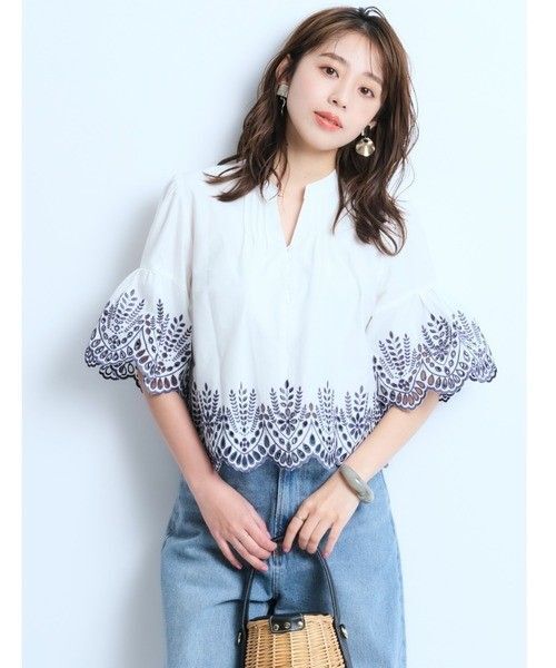 JUSGLITTY ジャスグリッティー カットワークブラウス 刺繍 配色 トップス アルページュストーリー
