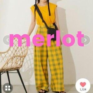 merlot メルロー ギンガムチェック ストレートパンツ パンツ ズボン イエロー 黄色 チェック
