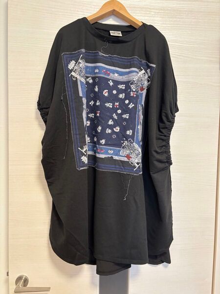 【scolar スカラー】 Tシャツ 半袖 カットソー 黒 ブラック チュニック ワンピース