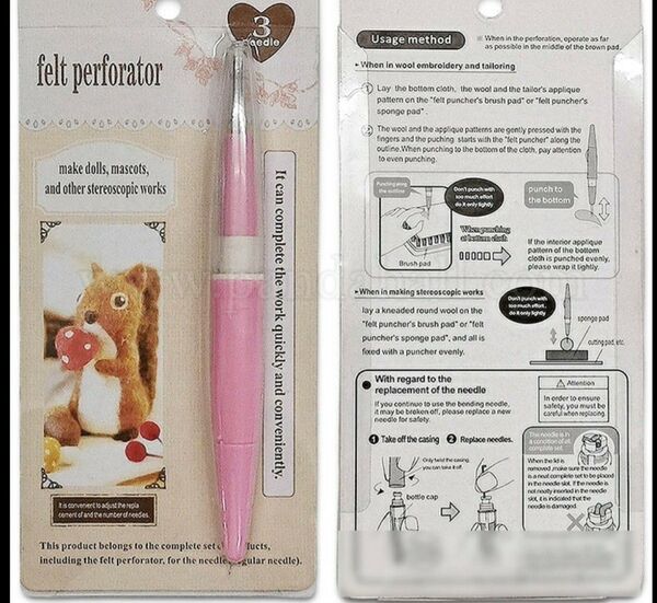 ハンドメイド用品 羊毛フェルト フェルトパンチャー ピンクカラー 三本針