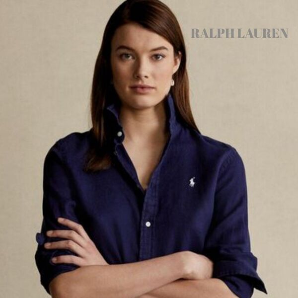 【美品】RALPH LAUREN リネンシャツ ネイビー Mサイズ