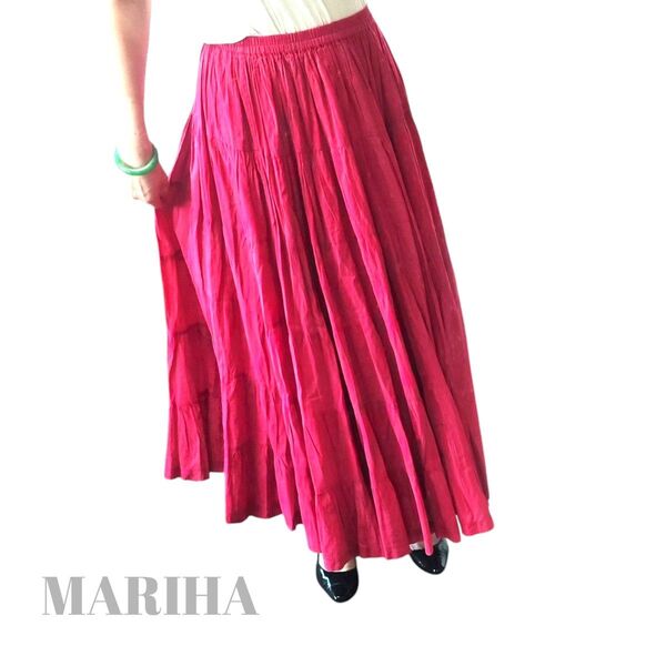 【美品】MARIHA☆マリハ☆草原の虹☆ボリュームフレアスカート☆美レッドフリー ロングスカート 春夏