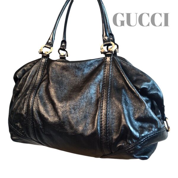 【未使用級】GUCCI グッチ ボストンバッグ オールレザー 黒 ブラック 189891 491403 イタリア製 ミニブック