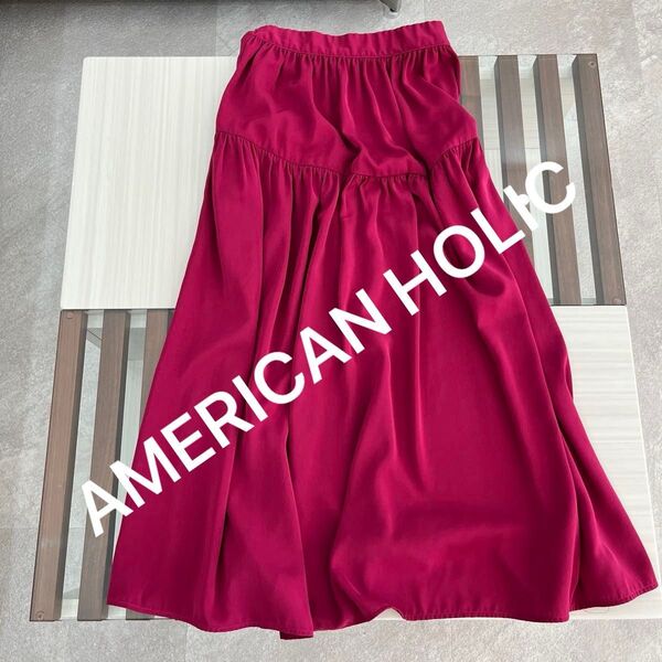 ロングスカート レッド系 レディース ロング フレアスカート ピンク 春 夏 AMERICAN HOLIC