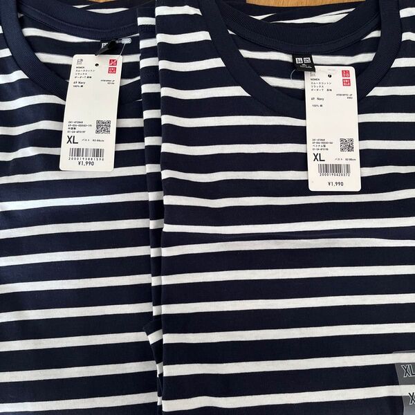 【新品タグ付き】ユニクロスムースコットンリラックスボーダーTシャツ2枚セット