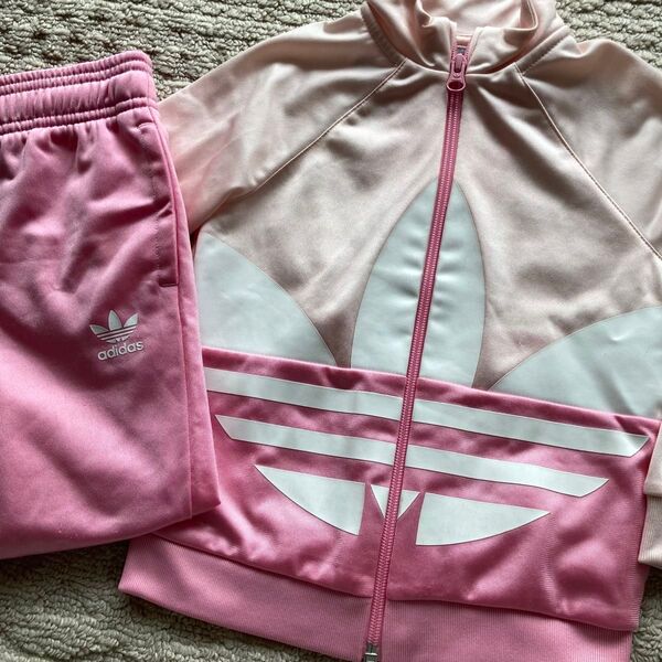 adidas トラックジャケット ジャージ 上下セット 100cm ピンク