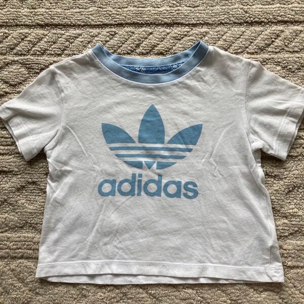 adidas ロゴTシャツ ホワイト×ライトブルー 90cm