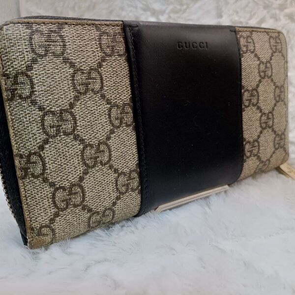GUCCI GGキャンバス×レザー 長財布 ラウンドジップ