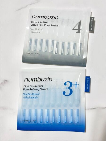 各(1.3ml*10本) ナンバーズイン 3番 ブルーバイオレチノール3D毛穴アンプル、4番 AHAセラミドスキンピールセラム