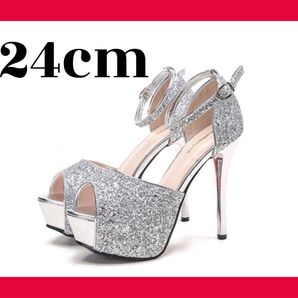 【新品】24cm ハイヒール キラキラ シルバー キャバクラ 夜職 ラウンジ スナック クラブ スパンコール パンプス 厚底