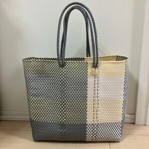 Letra レトラ メルカドバッグ 大きめ メッシュカゴバッグ ピンクグレーイエローチェック Mサイズ