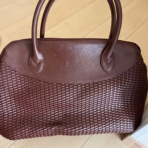 ハンドバッグ ブラウン レザー 編み込み