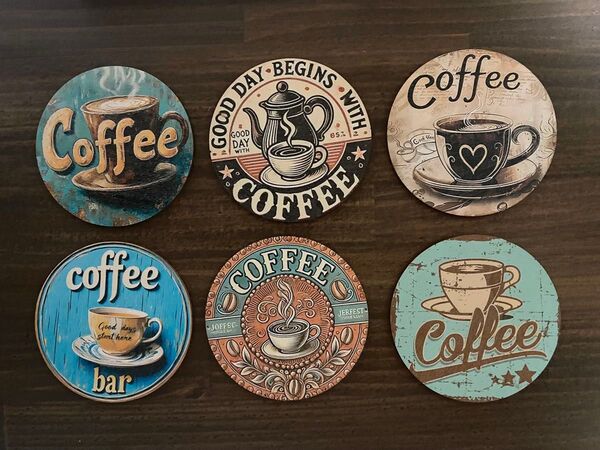 レトロ コーヒー 木製 コースター 6枚セット