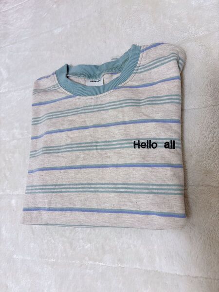 韓国こども服 andbutterボーダーTシャツ Hello all Lサイズ