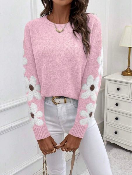 〈SHEIN シーイン〉LUNE 花柄ドロップショルダーセーター 長袖トップス