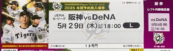 5月29日(木) 阪神 VS DeNA レフト外野指定席1枚