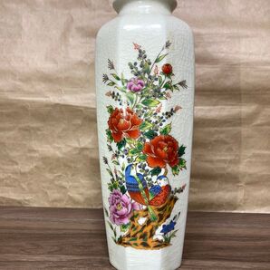 花瓶 花入れ 花柄 鳥 八角 八角形 陶器 アンティーク レトロ フラワーベース 壺 置物 インテリア