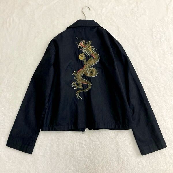 極美品 ジップアップブルゾン 龍刺繍 ドラゴン Mサイズ ノーブランド タグ無し