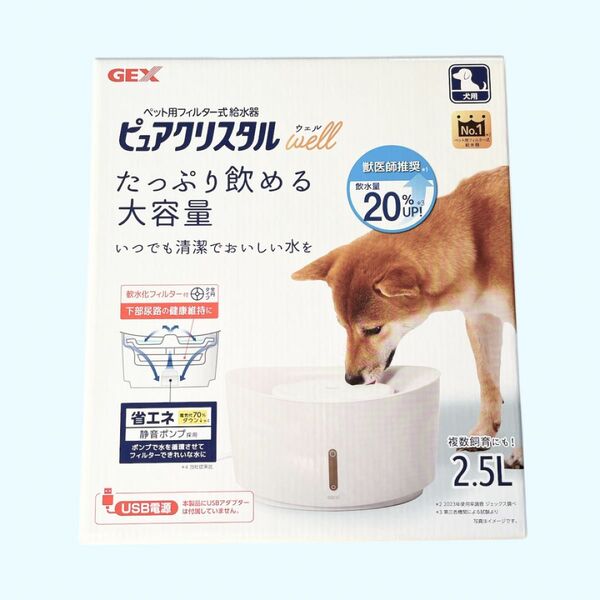 【美品】GEX ジェックス ピュアクリスタル ウェル 2.5L 犬用 ホワイト 給水器 フィルター式 ペット 大容量