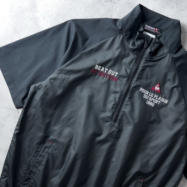 ルコック ゴルフ le coq sportif GOLF 半袖 ハーフジップ プルオーバー ナイロン ジャケット ウインドブレーカー メンズ L 黒 ゴルフウェア