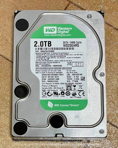 【送料込】Western Digital WD20EARS 2TB HDD 注意