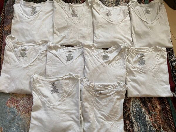 10枚POLO RALPH LAUREN アメリカ古着ホワイトV首 Tシャツ 半袖 白Tシャツ