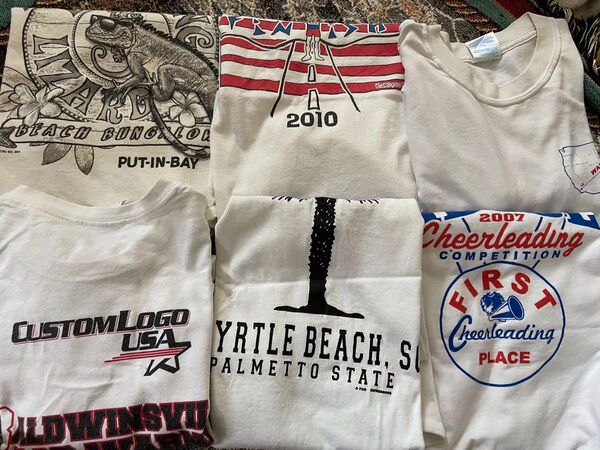 中古6枚アメリカ古着白いTシャツ 古着Sサイズ プリント アメリカ古着 セット