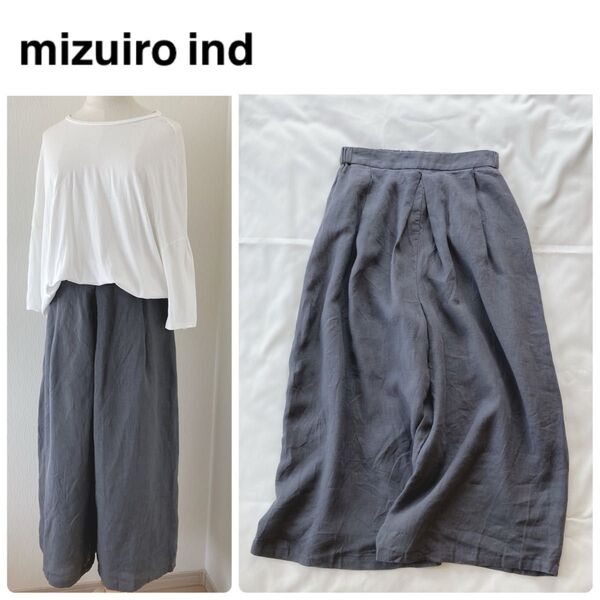 mizuiro ind ミズイロインド リネン タック ワイド イージーパンツ グレー 日本製 麻 春夏 裏地付き