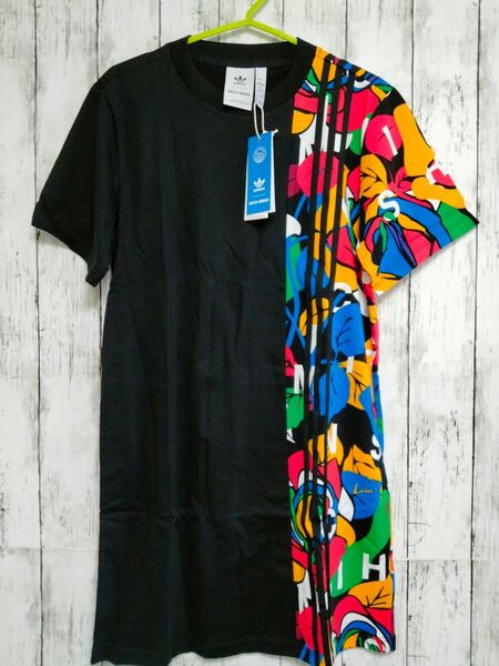 adidas originals Tシャツワンピース Lサイズ黒 花柄 新品