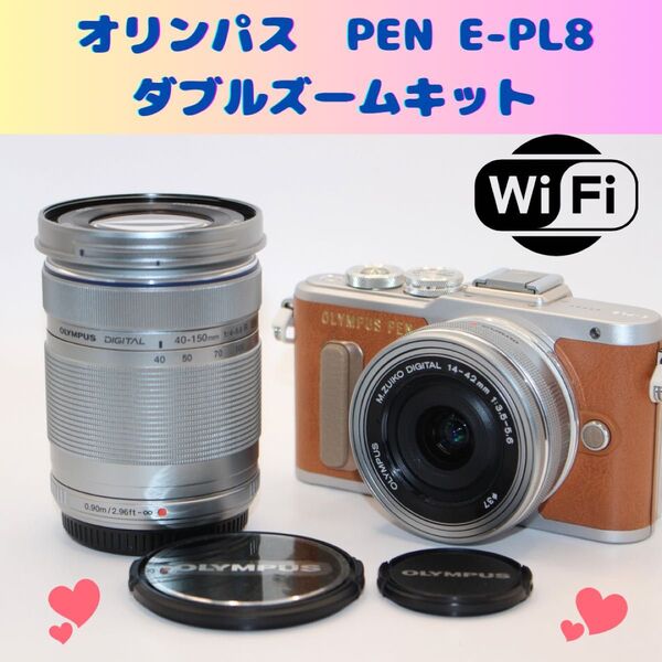 ★美品★ショット数918回★ オリンパス E-PL8 ダブルズームキット OLYMPUS ミラーレス PEN 未使用級