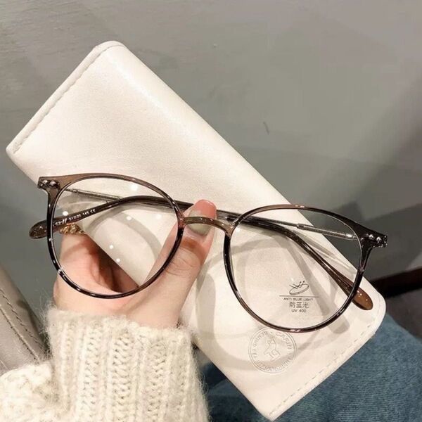 伊達メガネ 茶縁 ブルーライトカット 度なし 大きめ 韓国 男女兼用