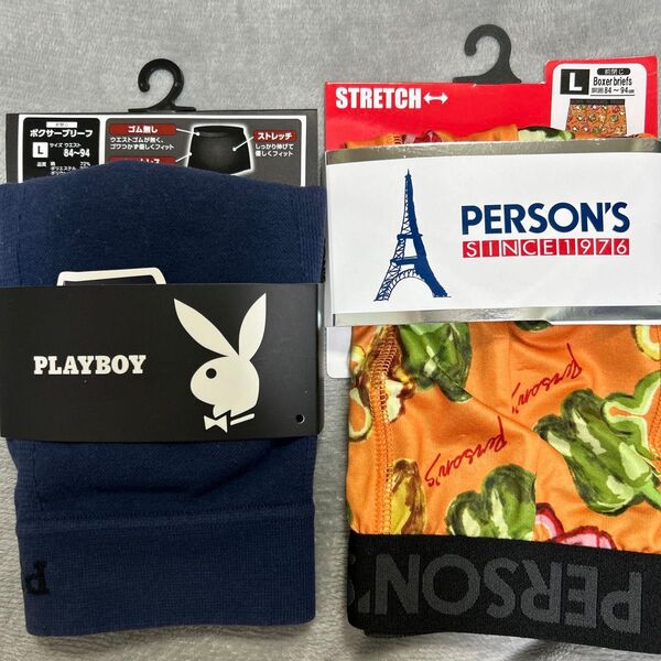 L メンズ パンツ PLAYBOYとPERSON'S ボクサーパンツ Lサイズ 2枚セット ボクサーブリーフ 前閉じ