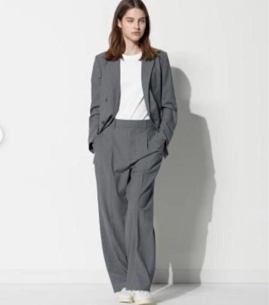 ★美品★ユニクロ タックワイドパンツ グレー M 464886