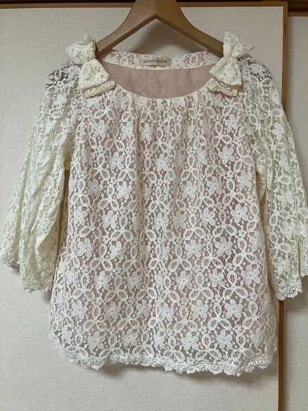 美品 可愛すぎる BEAMS HEART レース 七分袖 トップス F 肩リボン