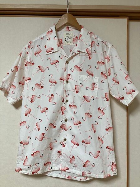 美品 ★レア★ フラミンゴ柄 半袖シャツ かりゆしウェア Lサイズ 日本製