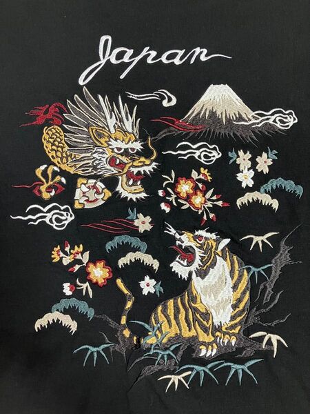 ★新品未使用★【和風景】和柄 龍 虎 富士山 刺繍 Tシャツ M ブラック