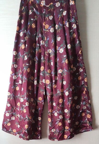 花柄 ワイドパンツ レッド系 レディース