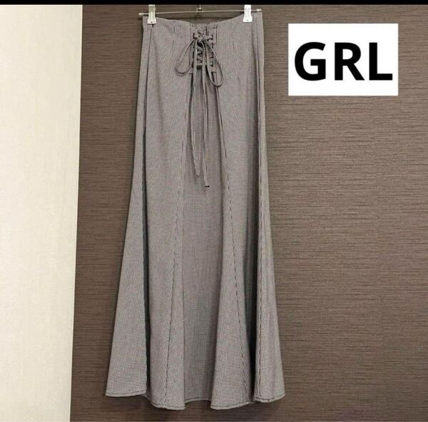 GRL チェック柄 レースアップフレアスカート