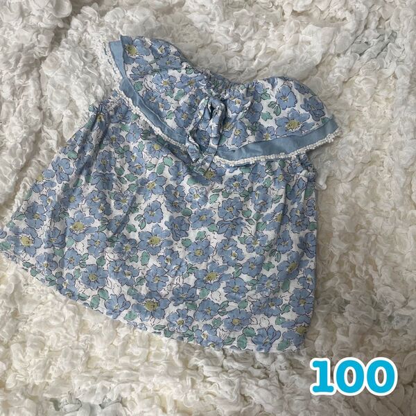 女の子 トップス 100サイズ 花柄 ブルー系 ノースリーブ アプレレクール