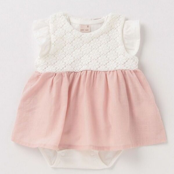 【美品】petit mainプティマイン 花レース切り替えワンピース