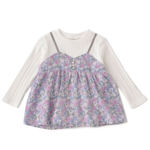 【美品】petit mainプティマイン 花柄ドッキングチュニック トップス