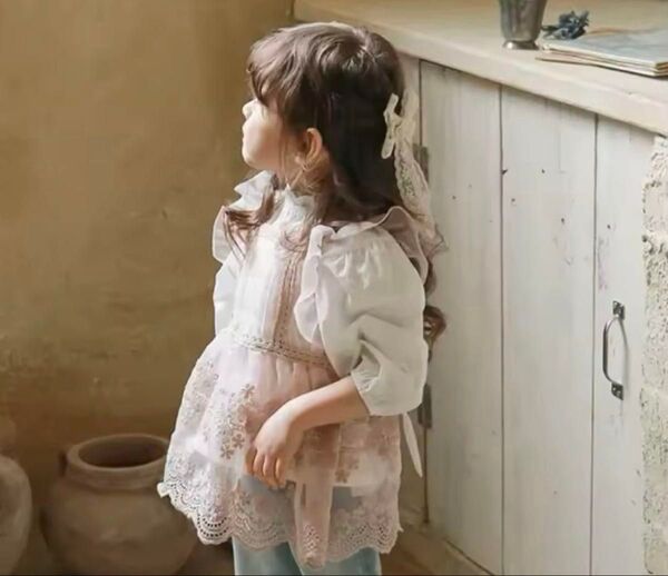レースエプロン ワンピース FLO 韓国子供服 ワンピース